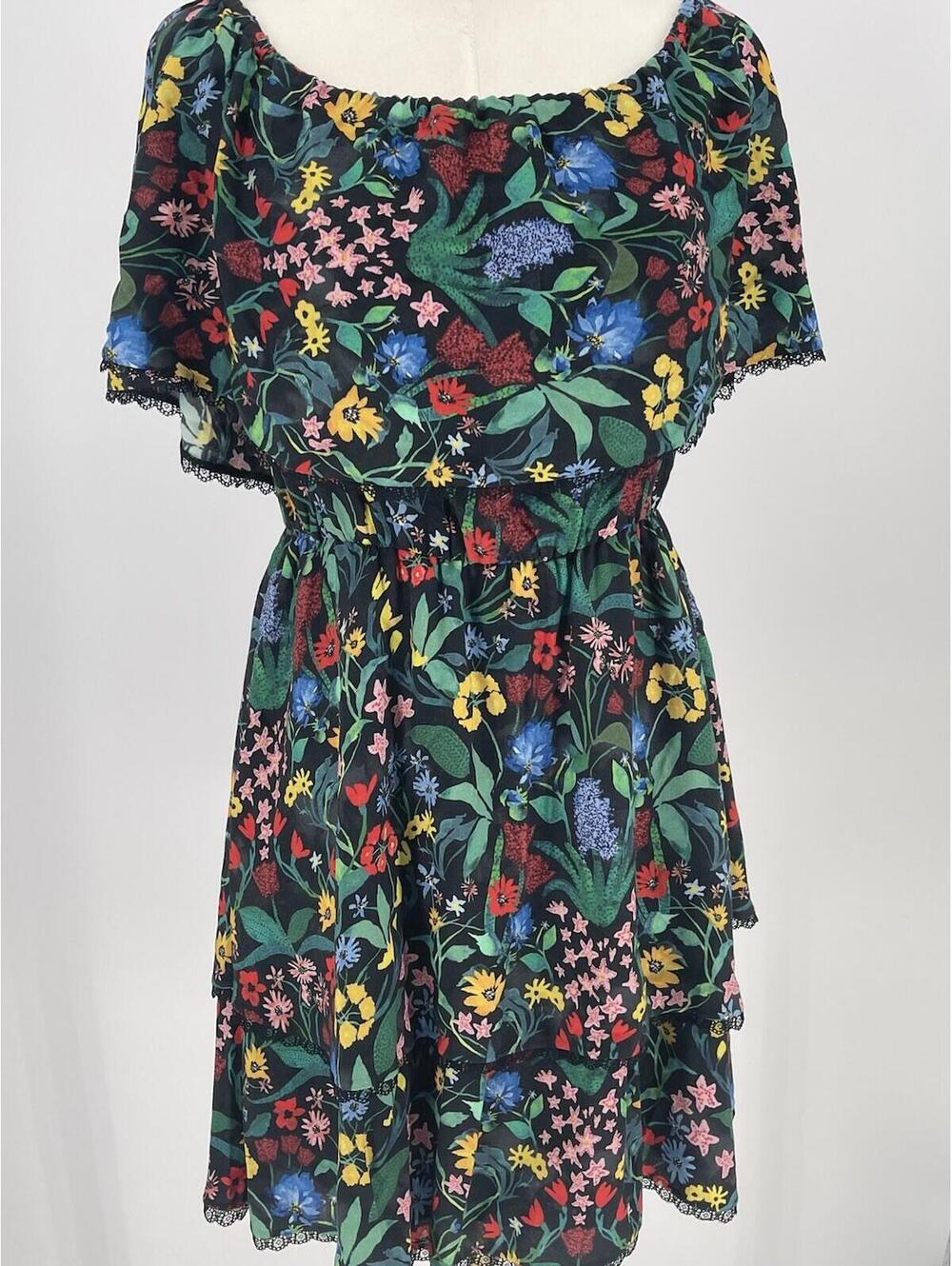 NWT Alice + Olivia Chelsea Wildflower Tiered Ruffled Off Shoulder Dress Size 4